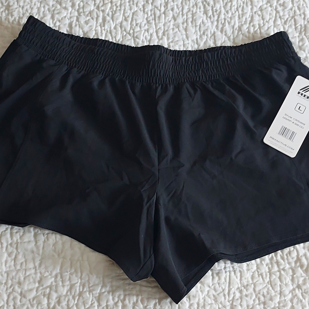 NEW RBX Women's Athletic Shorts Size Large Black Polyester Elastic Waist Pull On